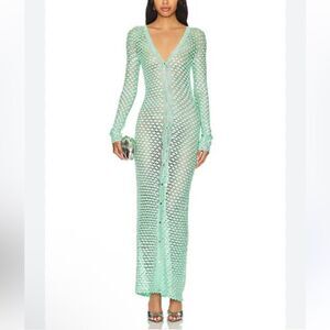 SER.O.YA Allison Crochet Cardigan Seafoam green maxi dress duster NWT M/L